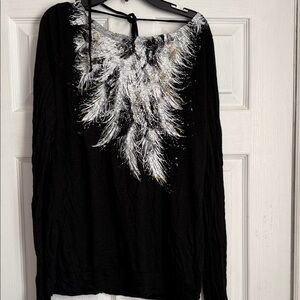 Miley Cyrus Miley max azria Black Feather Print Women's Top